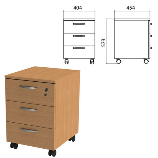 Тумба подкатная "Этюд", 404х454х573, 3 ящика, замок, бук бавария