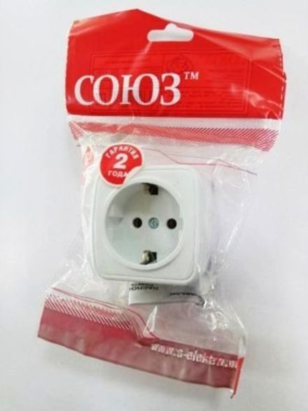 Розетка 1м "СОЮЗ" с. "Электра" c/з, о/у, 16А 220В, белая (еврослот) (EL1501 1/10/100