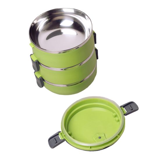 Ланч бокс тройной 2100 мл. круглый Kamille KM-2107 (пластик, нержавеющая сталь)