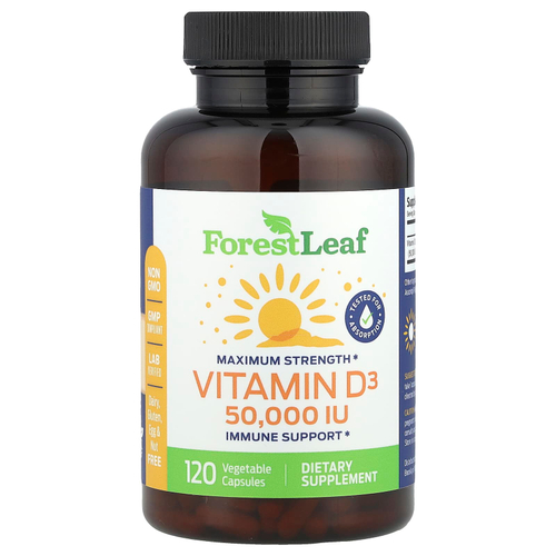 Forest Leaf, Максимальная эффективность, витамин D3, 1250 мкг (50 000 МЕ), 120 растительных капсул