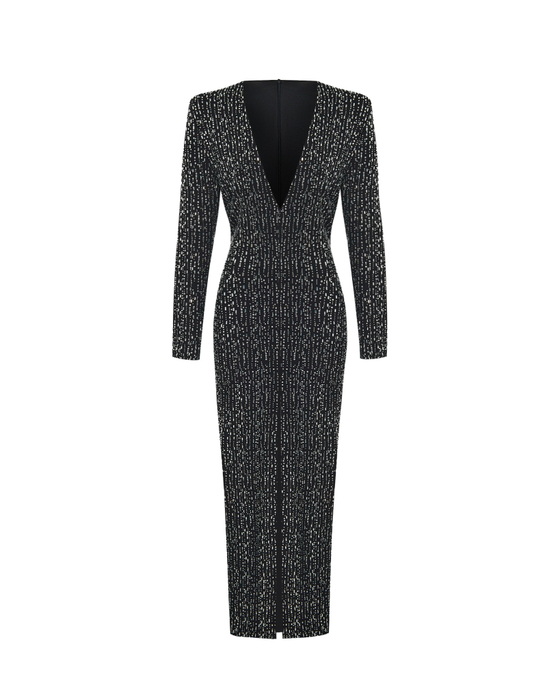 Платье миди из шифона с кристаллами