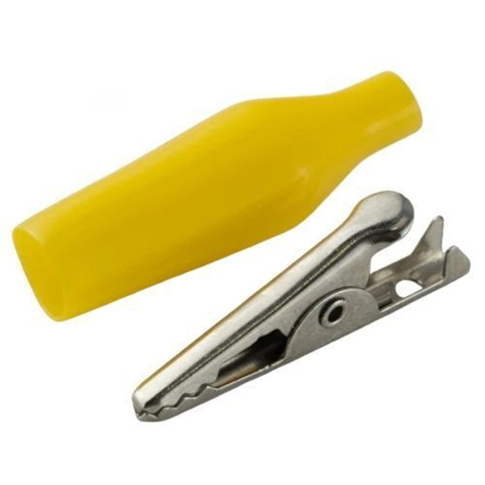 Зажим крокодил для проводов изолированный 27мм (Желтый) - 10шт