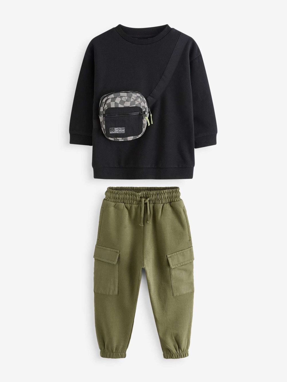 Лонгслив и джоггеры в комплекте для мальчика Next N96-355, Хаки, Черный