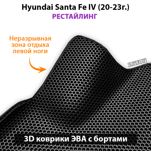 Передние автомобильные коврики ЭВА с бортами для Hyundai Santa Fe IV (20-23г.) Рестайлинг