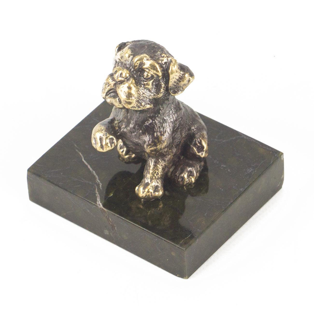 Статуэтка "Собачка средняя №4" из бронзы и змеевика G 118754