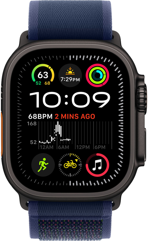 Часы Apple Watch Ultra 2, 49 мм, чёрный титан, ремешок Trail синего цвета