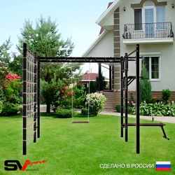 Уличная шведская стенка Sv Sport рукоход с комплектом турник прямой 2шт У5336 (Турник/Брусья/Скамья/Деревянные/Сетка)