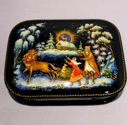 Шкатулка Палех "Серебряное копытце" 11×8см