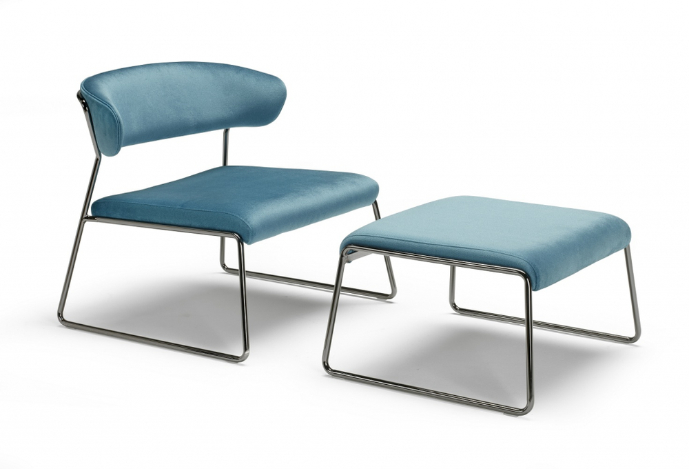 Кресло лаунж с обивкой Scab Design Lisa Lounge, черный глянцевый никель, голубой