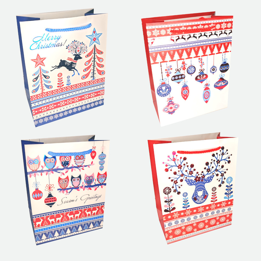 Пакет подар. бум. новогодн. 26*32*12 см 210 гр/м2 "Скандинавский" микс дизайно