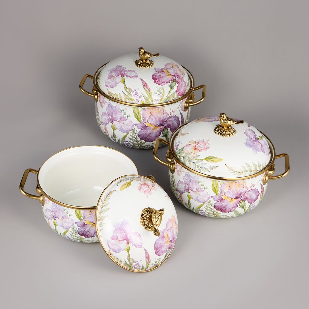 НАБОР КАСТРЮЛЬ AGNESS ЭМАЛИРОВАННЫХ СЕРИЯ "IRISES", 6ПР. 2,1Л, 2,8Л И 3,8Л