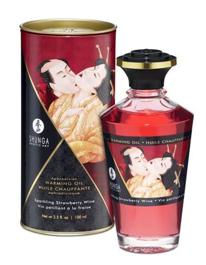 Shunga Afrodisiac Warming Oil - Разогревающее оральное масло, Игристое клубничное вино, 100 мл