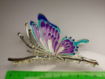 Заколка-краб "Бабочка" со стразами.Разноцветная. Синяя .Усиленная.