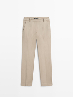 Massimo Dutti Брюки прямого кроя из смесового льна, бежевый