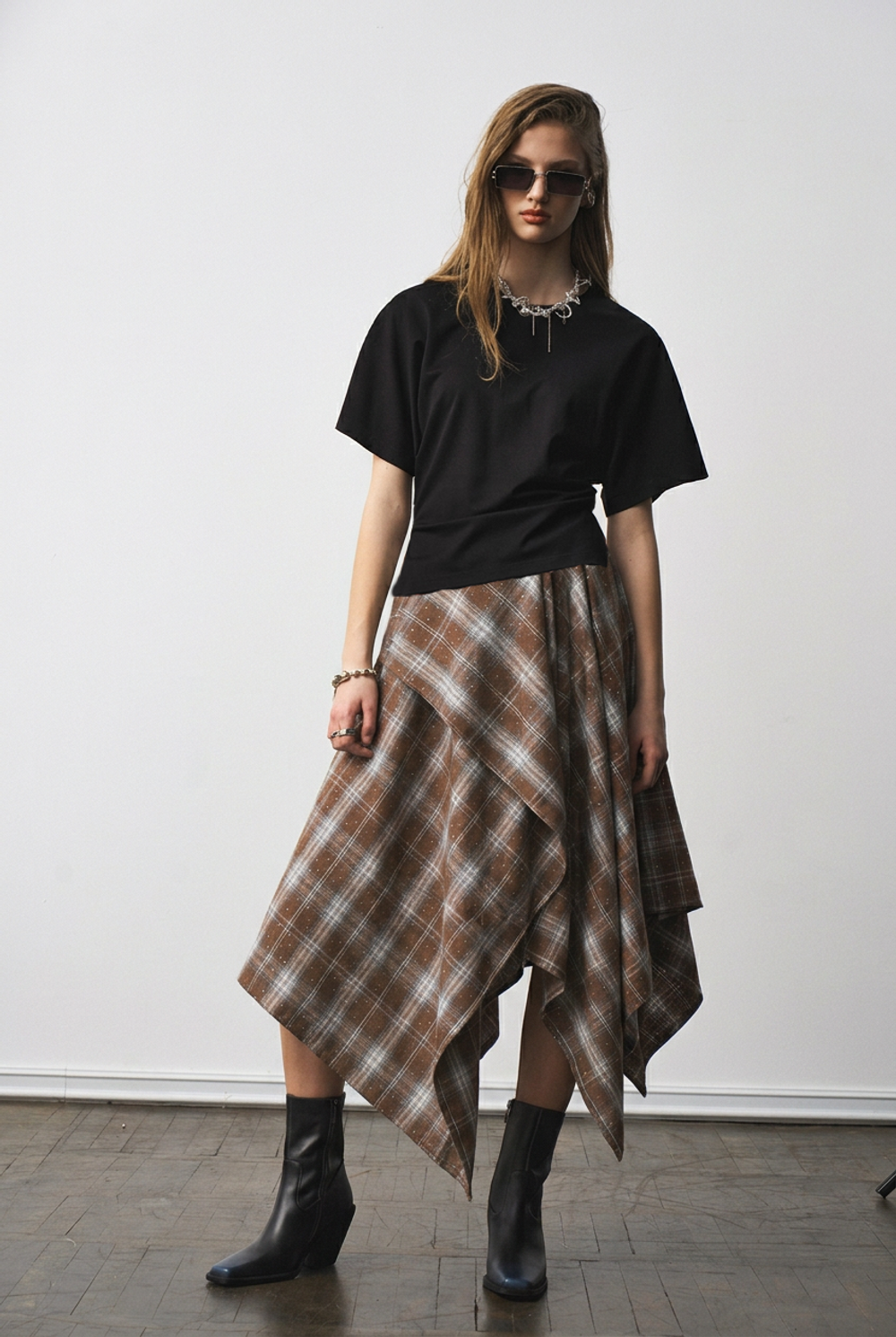 Юбка 1303 принт клетка-килт коричневый