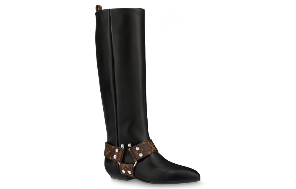 LOUIS VUITTON Rhapsody High Boots "Black With Brown Belt" Women"s