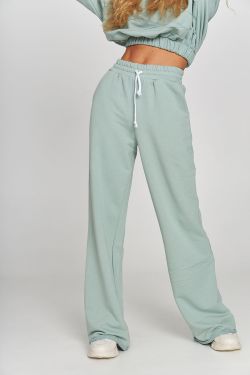 Брюки клеш из футера в цвете холодная мята