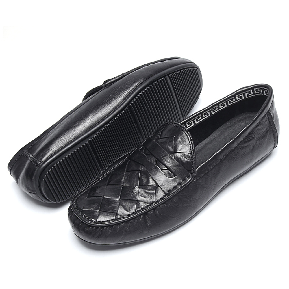 Bansley Top Grain Cow Leather Gommino Loafers Men"s Black