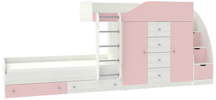 Кровать двухъярусная КарИВи Астра 6 с лестницей Комод КарИВиом Белое Дерево Розовый