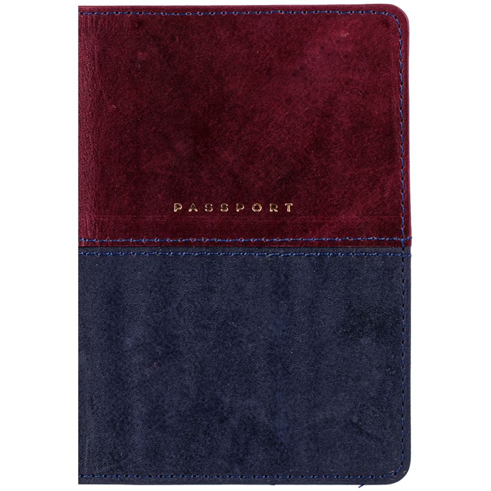 Обложка на паспорт, OfficeSpace Duo, кожа, бордо+синий, тиснение фольгой