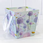 Коробка Ваза для цветов 14.5х14.5х15 см "Одуванчики" с ручками (Голубой)