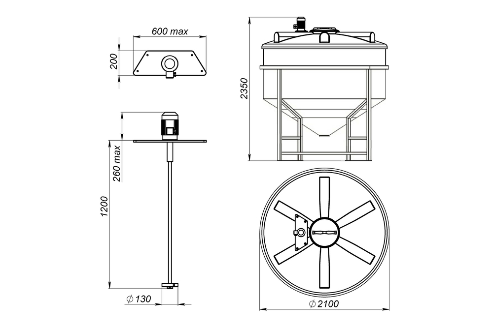 Емкость пищевая в обрешетке ЭкоПром ФМ с турбинной мешалкой 3000 л. конусная (210x210x235см;белый) - арт.555708