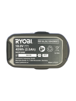 Аккумулятор Ryobi ONE+ RB18L25 5133002237 (18 В; 2.5 А*ч; Li-Ion)