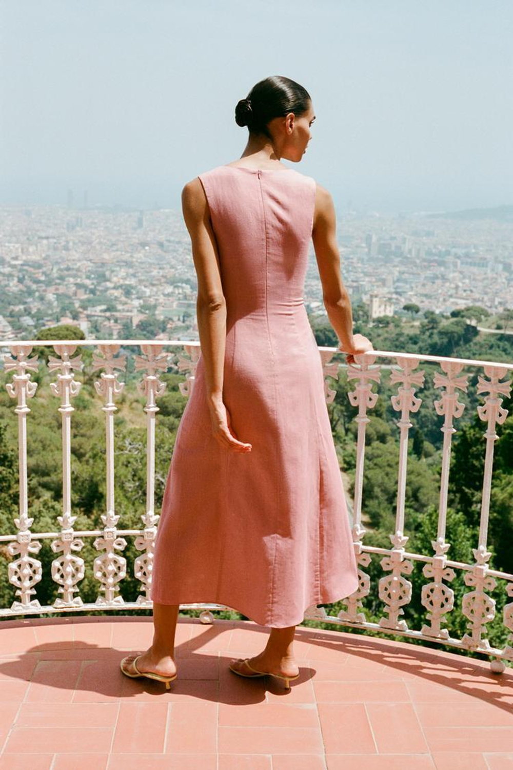 ZARA ПЛАТЬЕ-МИДИ ИЗО ЛЬНА, МАРСАЛА