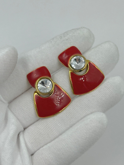 Серьги с красной эмалью и кристаллами