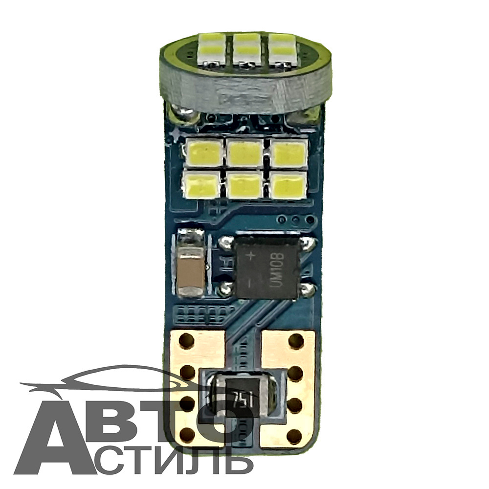 Светодиод 12V T10 18SMD 2016 WHITE CAN (без цок) ОБМАНКА 12-24в 6+6+6 на зеленом фоне 11075