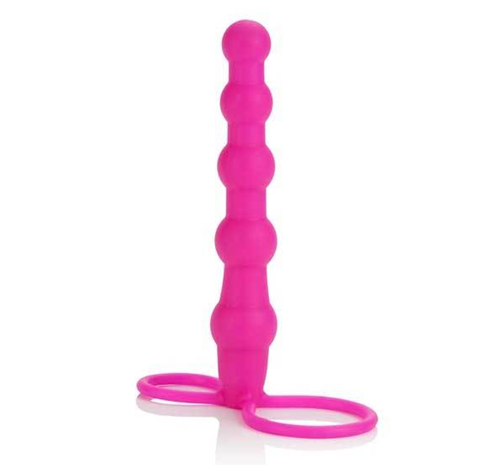 Розовый страпон на пенис Silicone Love Rider Beaded Dual Penetrator