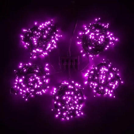 Комплект мерцающих гирлянд на деревья 100 м., 5 лучей по 20 м, 24V, 1000 розовых LED ламп, черный ПВХ, LTC (KDD1000BLW-11-1P)