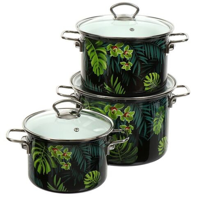 Набор эмалированной посуды 6 пр, кастрюли 2.4,3.4,5 л, Керчь, Тропическая ночь-5-1-Элит