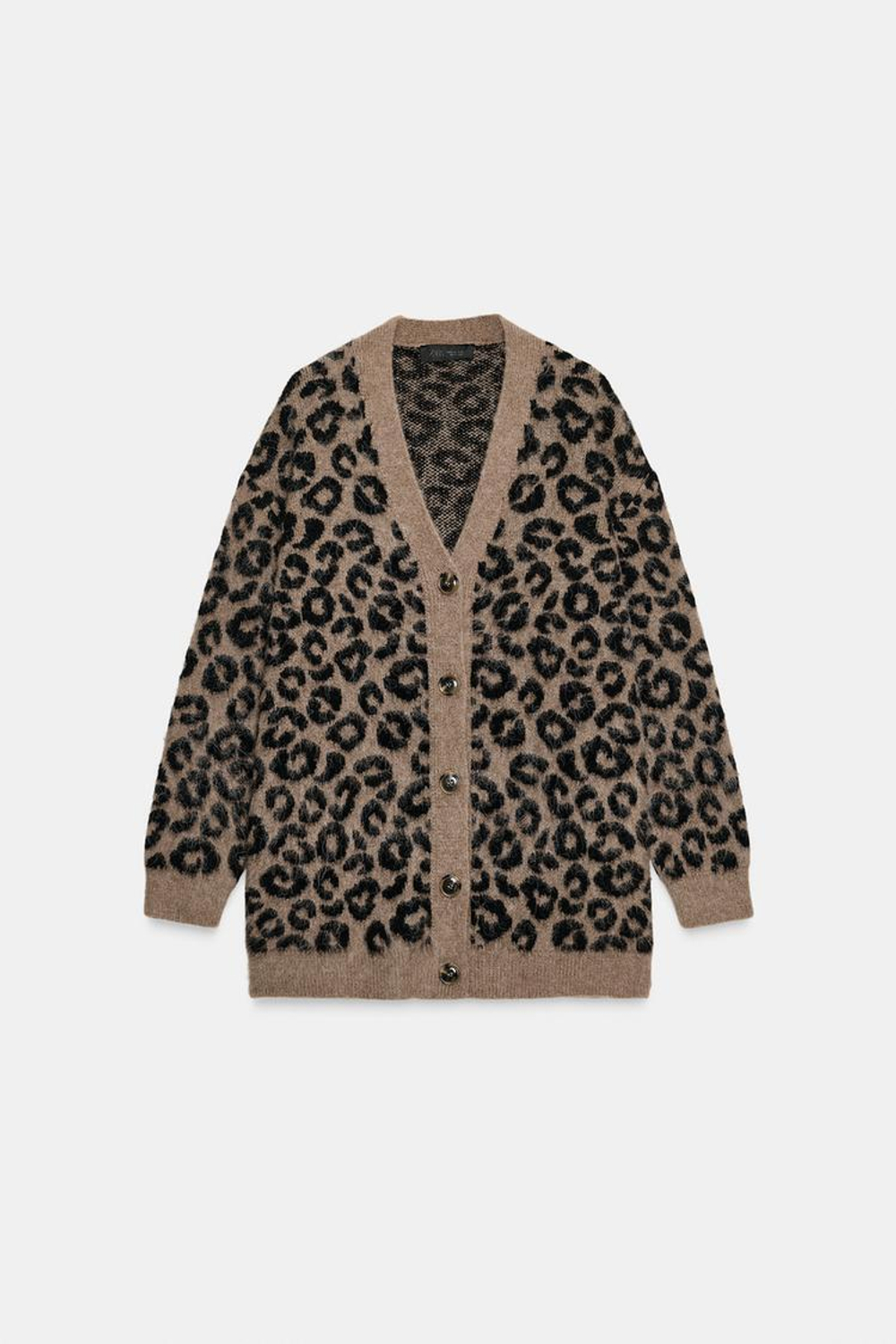 ZARA ЖАККАРДОВЫЙ КАРДИГАН ОВЕРСАЙЗ С АНИМАЛИСТИЧЕСКИМ ПРИНТОМ, ЛЕОПАРДОВЫЙ