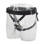 Кожаные страпон-трусики с кольцом Universal Love Rider (Цвет: черный с серебряным)