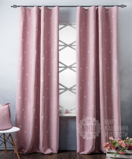 Шторы и покрывало с вышивкой: ПРАЙММ (арт. BL10-245-02)  - (145х280)х2 см., покрывало 230х250 см. - розовый