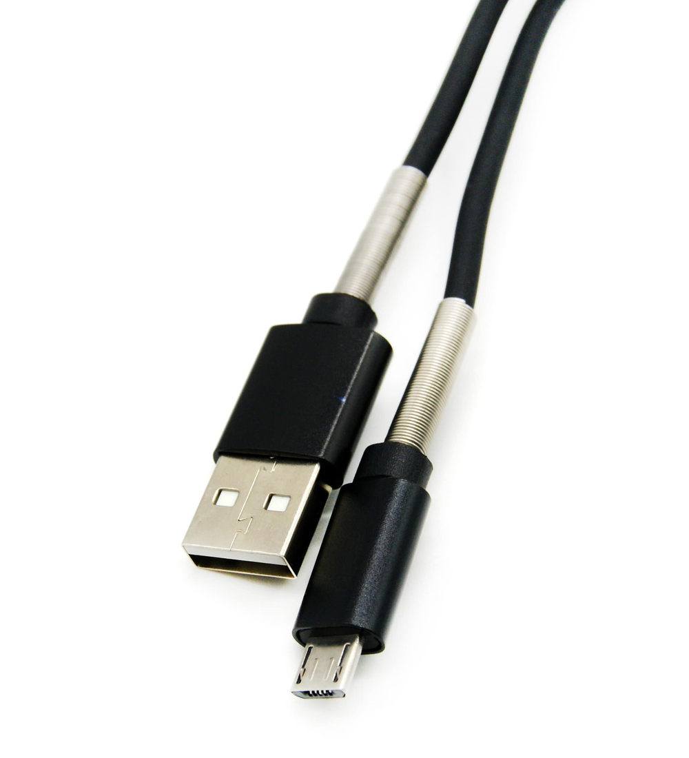 Кабель USB - Micro Spring (черный) 1м