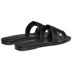 Hermes Oran first layer cowhide calfskin classic "H” upper slippers women's black, H021056Z 01
