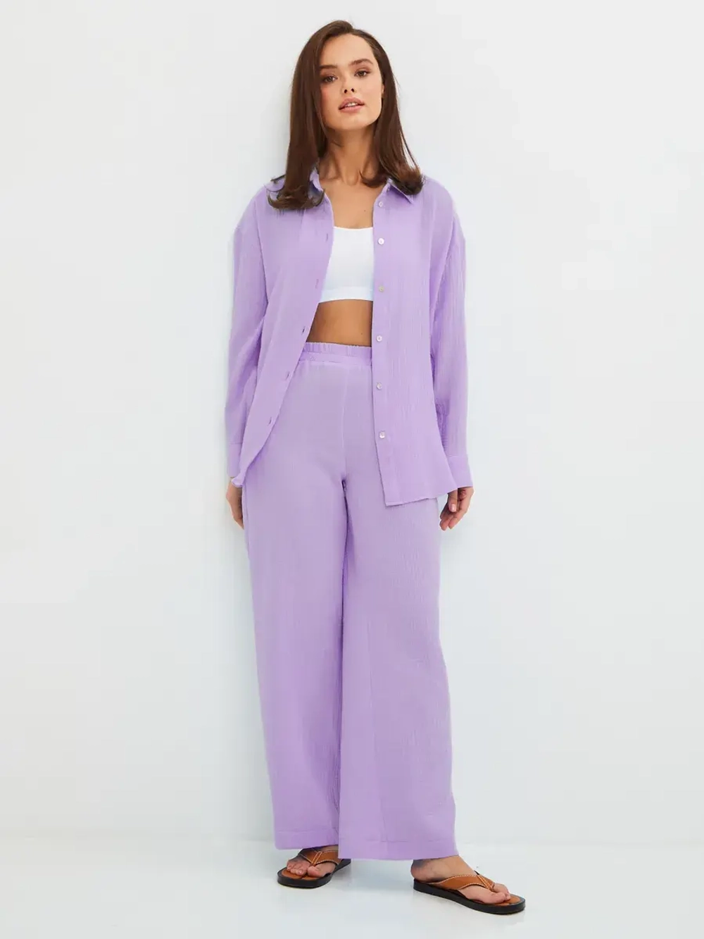 Костюм - пижама с брюками из муслина домашний оверсайз