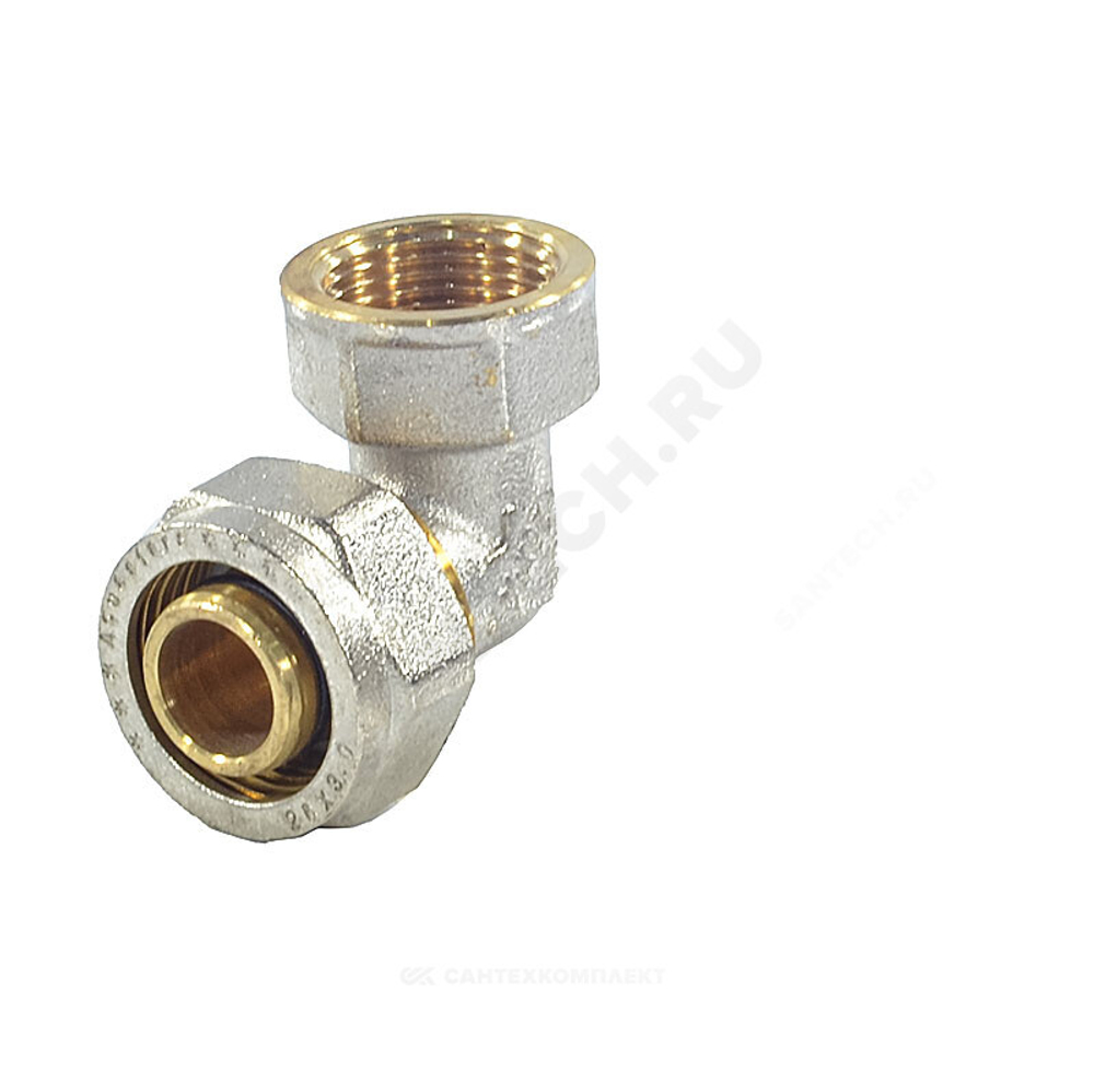 Угольник МП латунь никель обжим Дн 20х3/4"х90гр ВР ГОСТ 32415-2013 7007 Aquasfera 7007-04