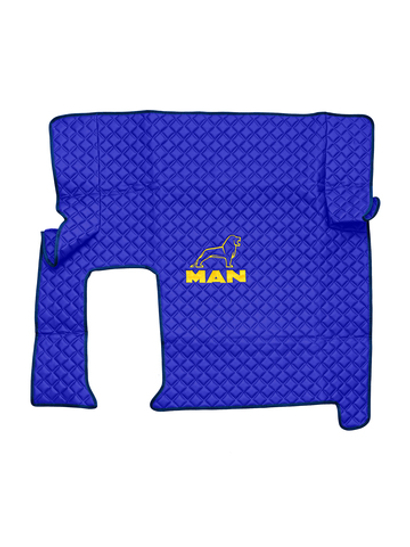 Ковры MAN TGX с 1-м ящиком (автомат) (экокожа, синий, синий кант, желтая вышивка)