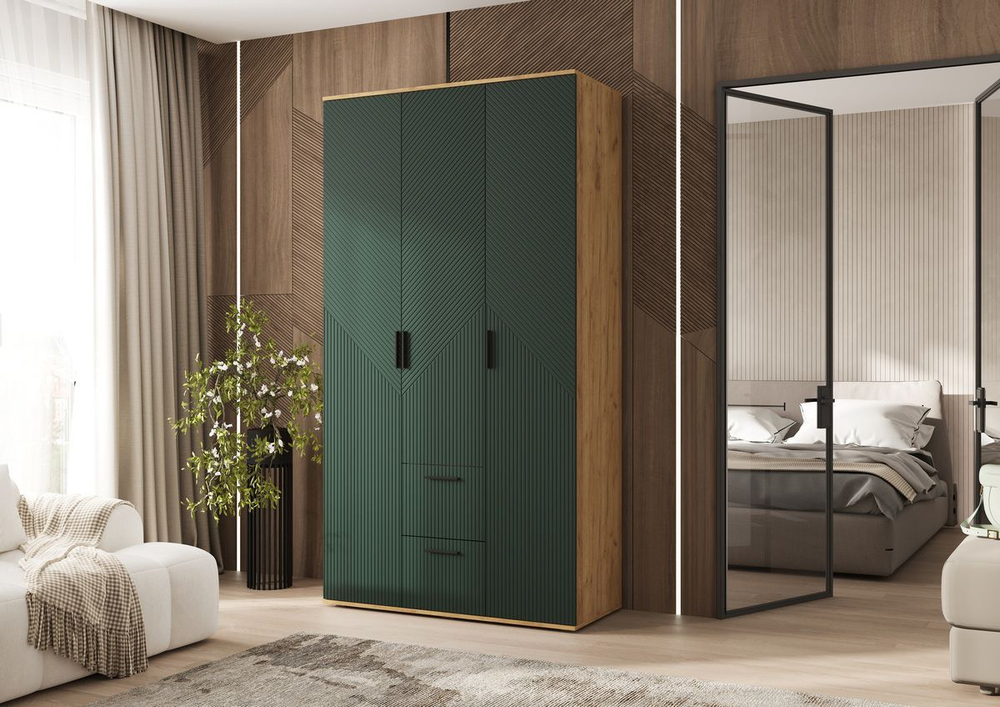 Шкаф для одежды распашной с полками и штангой 4 створки Браш Графит/Дуб Юкон 160х 51х 223 см