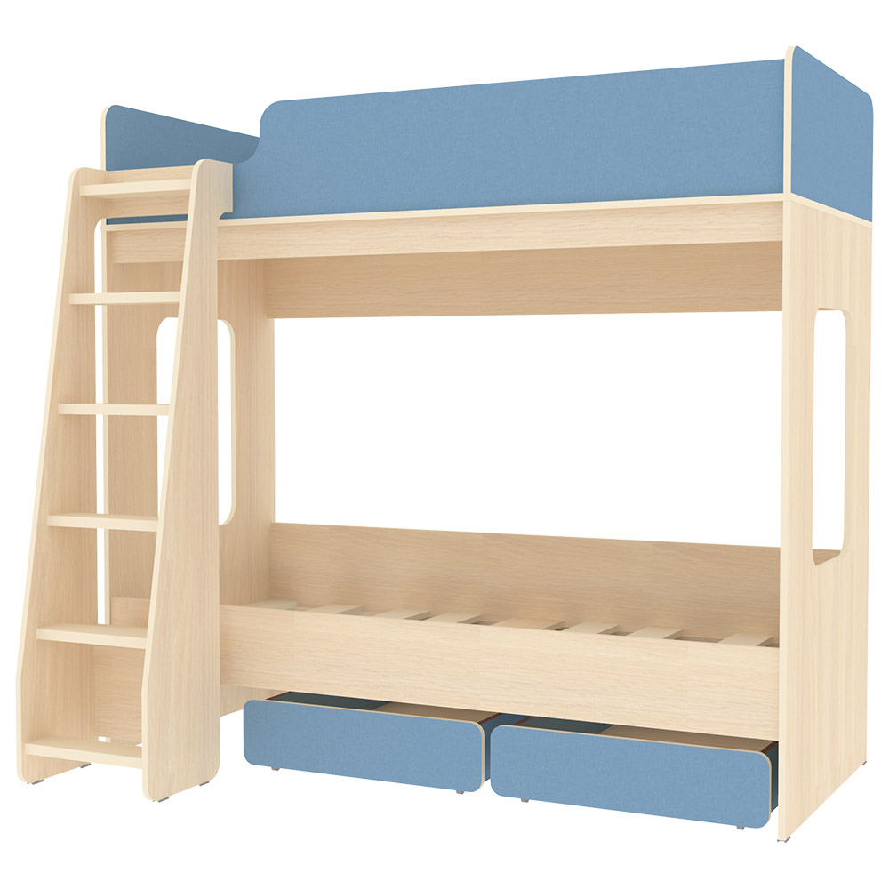 Двухъярусная кровать КарИВи Л-Д601.2 с ящиками 75x175  Дуб Молочный Светло-синий, голубой