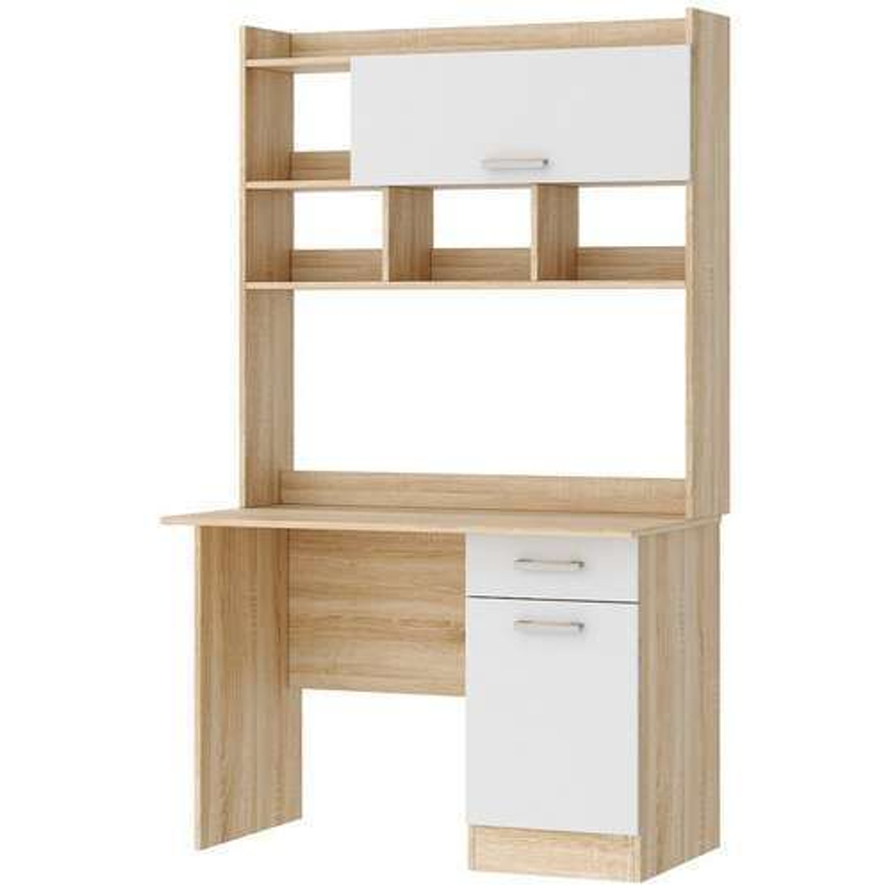 Стол компьютерный с ящиками Дуб Сонома/Белый Глянец, ПСК-2, 111,8х57х188,2 см Памир