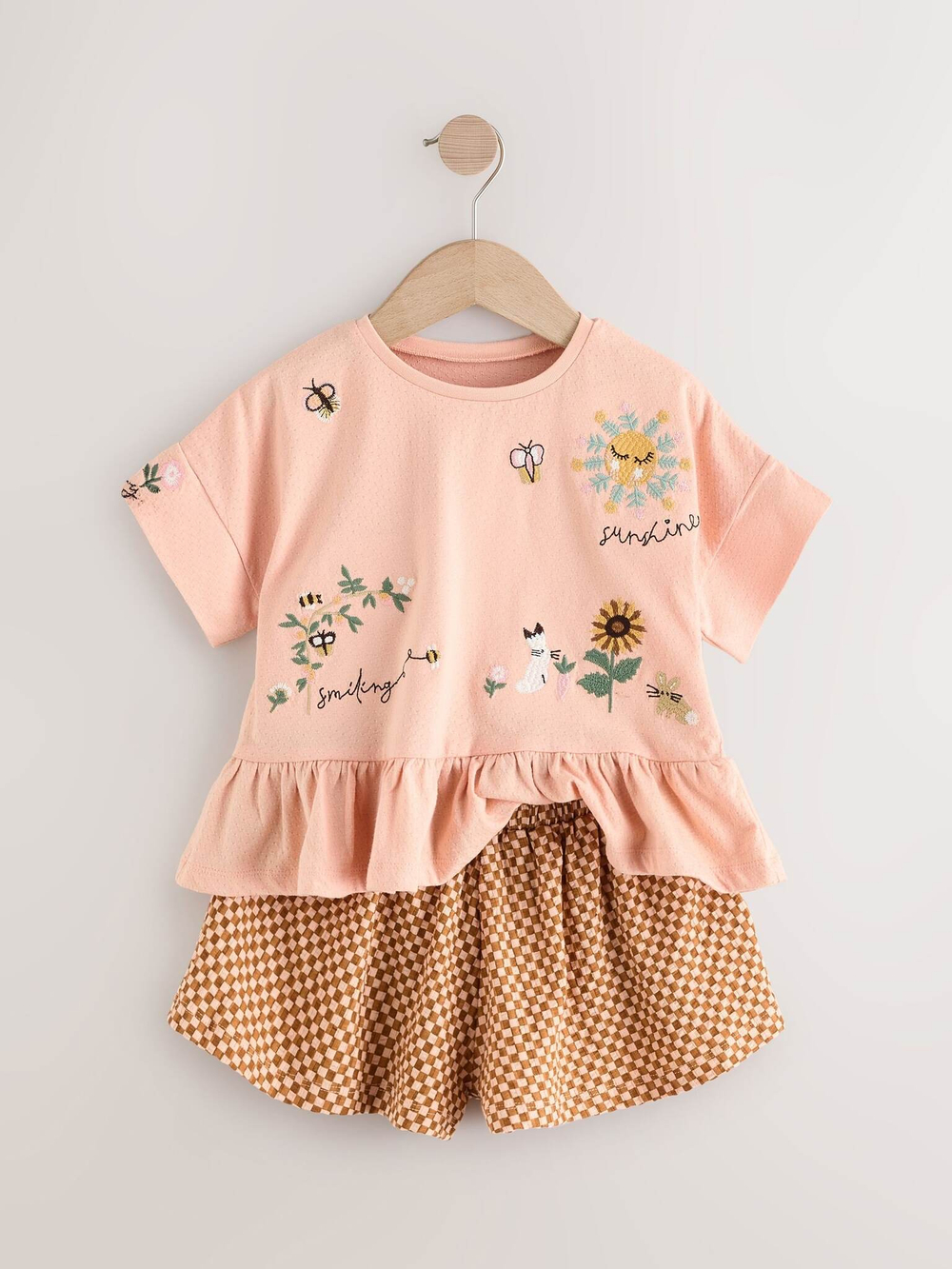 Футболка и шорты в комплекте для девочки Next E51-376, Розовый, Горчичный