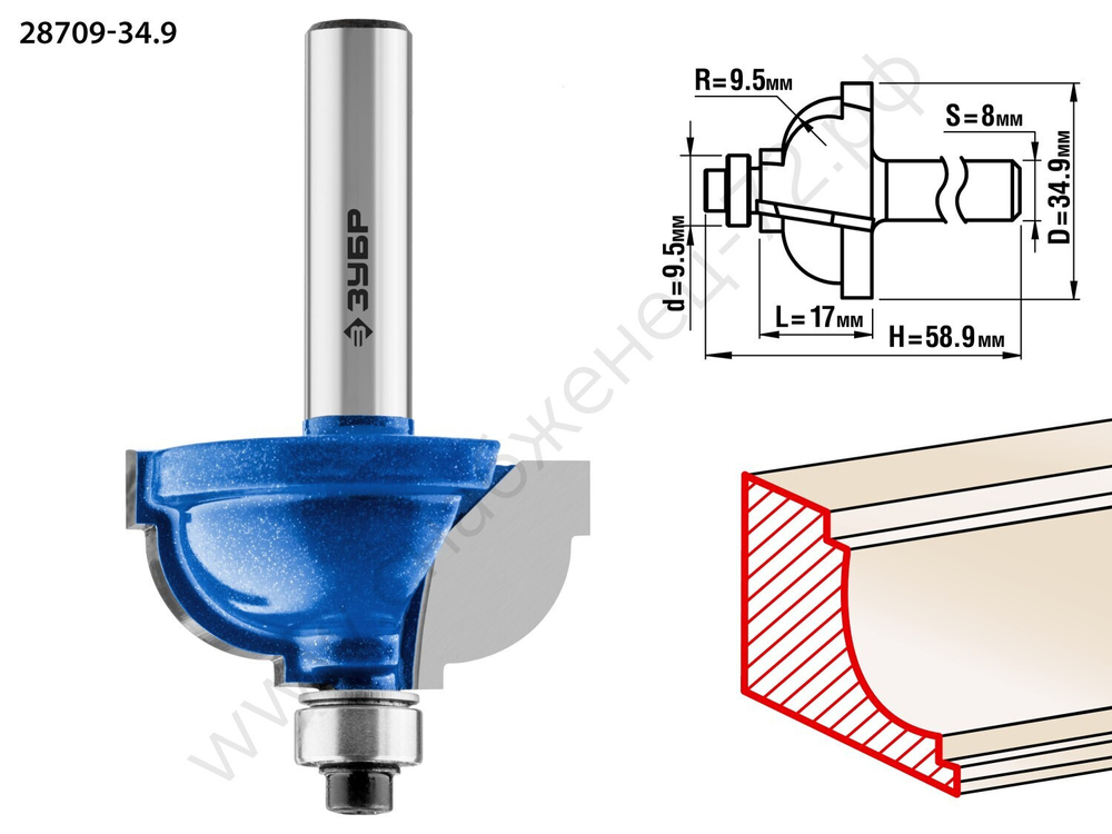 ЗУБР 34,9x19мм, радиус 9.5мм, фреза кромочная калевочная №7