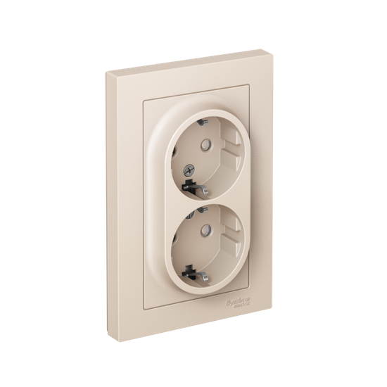Розетка 2-м СП AtlasDesign 16А IP20 с заземл. защ. шторки в сборе беж. SE ATN000226