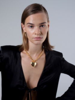 Подвеска металлическое сердце, цепь из шариков, золото