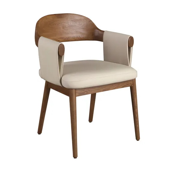 Стул 5186 из ореха и экокожи кремового цвета