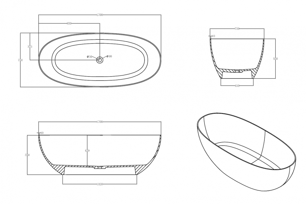 Прозрачная ванна ABBER Kristall AT9703Amber желтая  170x75 см